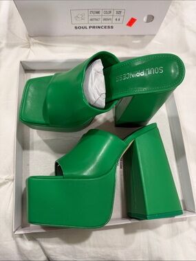 Green Platform Mule Heels
